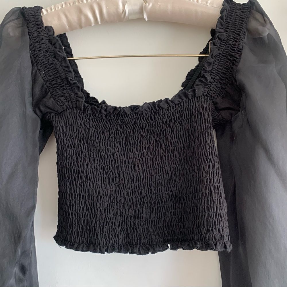 FOREVER 21 PUFF SLEEVE BLOUSE SMOCK BLACK - Picture 5 of 11